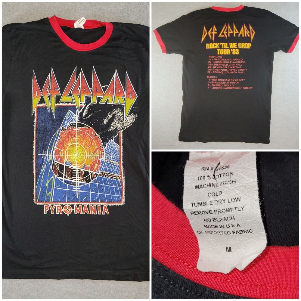 Vintage Def Leppard Pyromania Tour 83 Ringer T-Shirt Mens Medium Black Red retro